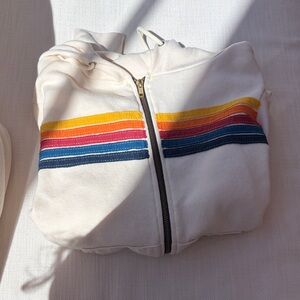 Aviator Nation Cream Hoodie with Rainbow Stripes